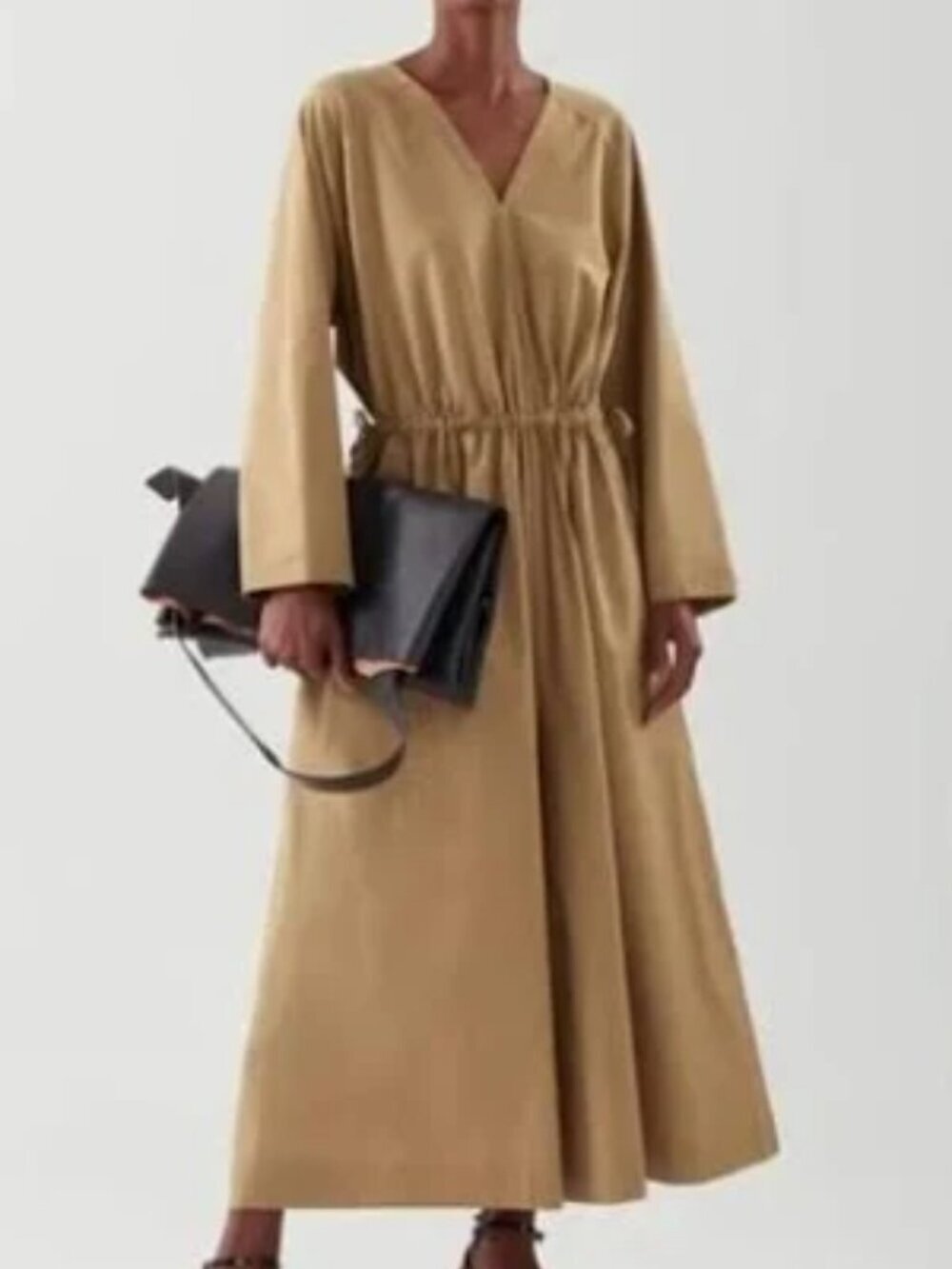 Cos Jumpsuit Gathered Cropped Culotte Cotton V Neck Long Sleeve Brown Medium